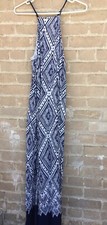 Forever21 Size Small Blue And White Long Maxi Dress Slit Adjustable Straps