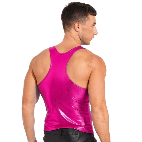 AU Mens Leather T-Shirt U Neck Sleeveless Tank Top Clubwear Vest Tops Muscle Top - Picture 73 of 97