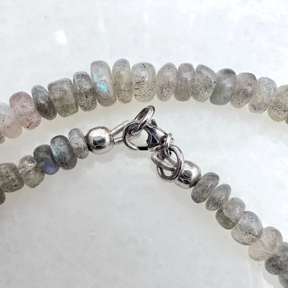 Collar de plata de ley 925 estación de labradorita arco iris con cuentas para mujer, 18 pulgadas Foto 3 de 4