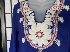 Boden Blue Embroidered Dress Womens Sz 6R UK 10 Romantic Cottagecore Chic Beach