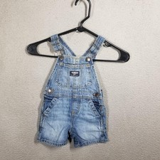 OshKosh B'gosh Overalls Baby Boys 12M Blue Denim Shortalls One Piece Pockets