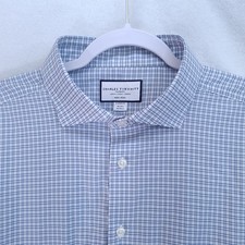 Charles Tyrwhitt Shirt Mens XL 18/37 Blue Plaid Classic Fit Button Down Non Iron