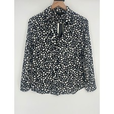 Banana Republic Classic Fit Black  White Dot Sheer Button Front Blouse-Sz. XS P