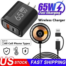 65W Wall Fast Charger Wireless Charging Pad For Samsung iPhone Android Phone US