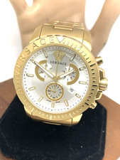 Versace Men's Watch VE2E00521 Swiss Quartz Chronograph Silver Dial Gold Steel