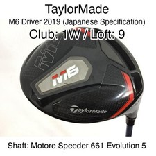 TaylorMade M6 Driver 2019 Japanese Specification 1W Driver 9 Motore Speeder 66