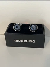 Indochino Silver/Blue Button Cufflinks – Men’s Bullet Back, New in Box