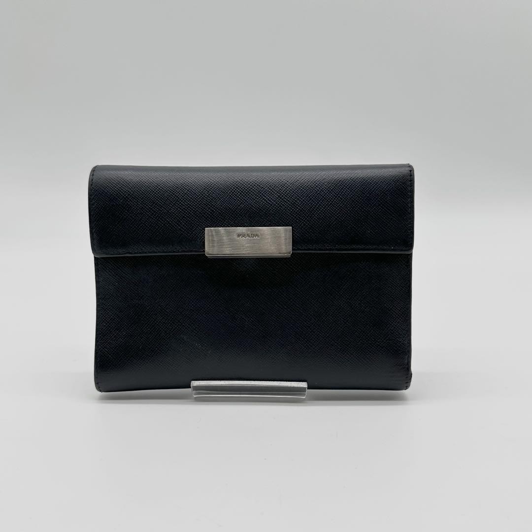 Prada Bifold Wallet Leather Saffiano Navy Compact Vintage Men's Women