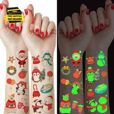65 Pieces Christmas Temporary Tattoos for Kids, Glow in the Dark Cartoon Christm