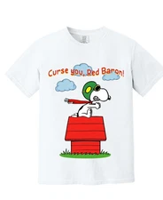 "Curse You Red Baron" T-Shirt Snoopy Peanuts Flying Ace WWI Doghouse Pilot Tee