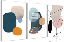 Abstract Wall Art Set of 3 – Mid Century Modern Geometric Canvas Prints, Mini...