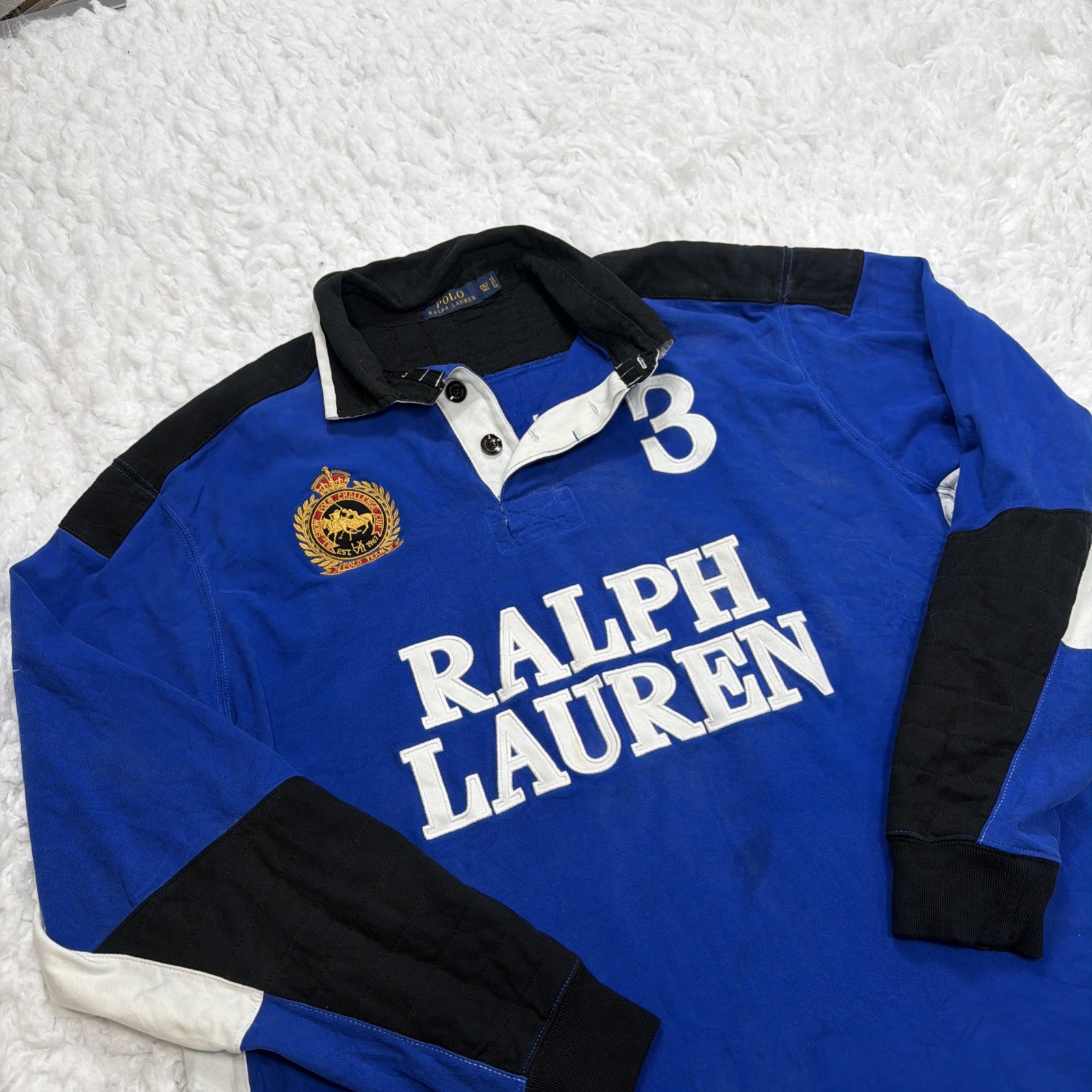 Rare! Polo Ralph Lauren Rugby Shirt Iconic Logo 2XLT Tall Blue Black Embroidered