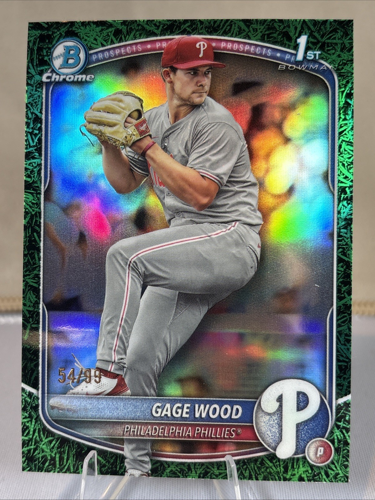 Gage Wood - 2025 Bowman Draft 1st Chrome Green Grass Refractor /99 Phillies