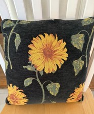Tapestry Sunflower Pillow Black Background Floral Leaf 17 X 16