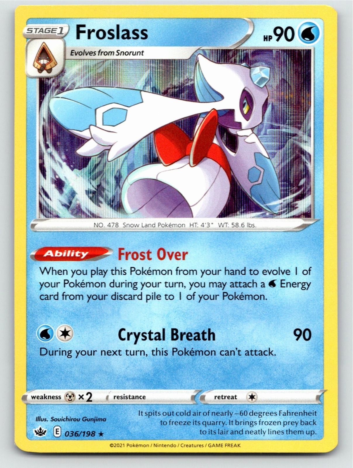 2021 POKEMON FROSLASS CHILLING REIGN 036/198 HOLO RARE NM A45851 FREE S&H