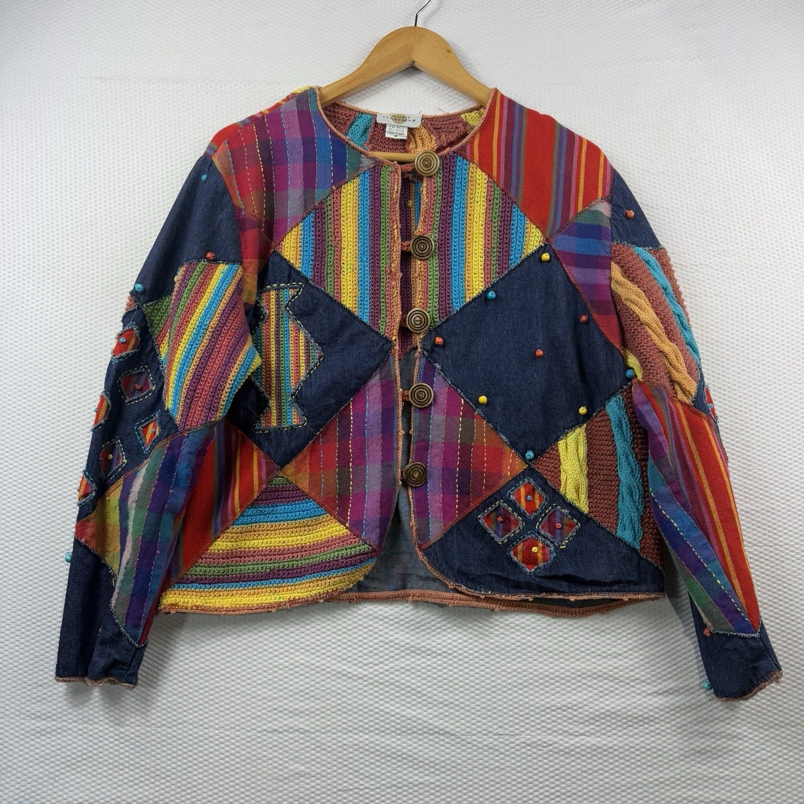 Vintage Sandy Starkman Patchwork Jacket M Boho Ar… - image 1