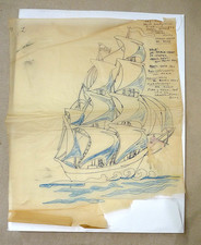 Vintage "Sailor Jerry" Style Tattoo Flash Sketch Drawing Sailing Ship