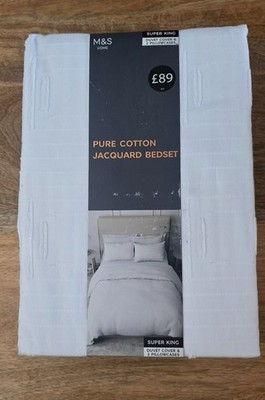 M&S Pure Cotton Super King Geometric Jacquard Bettwäsche Set