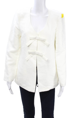 Aligne Womens Classic White Polyester V-Neck Tie Blazer Long Sleeve Size 4