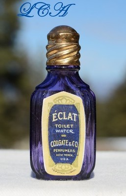 Tiny purple COLGATE mini ECLAT PERFUME BOTTLE w/ BRASS CAP from CHILDREN'S SET