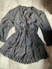 Gothic Black Tight Flowy Dress Ruffles Womens Large Witchy Romantic Whimsigoth