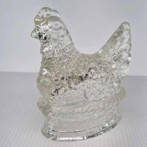 Vintage J H Millstein Co Clear Glass Chicken Hen On A Nest Jeanette
