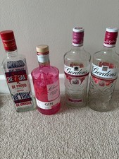 4 x Empty Gin Bottles  Gordon's Pink, Chase Rhubarb & Bram Apple & Beefeater
