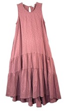 Dylan Dusty Rose Pink Tiered Slub Cotton High Low Midi Maxi Tank Dress Pockets M