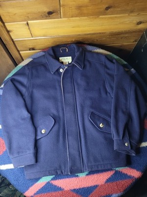 Eddie Bauer Wool Blend Jacket Mens Medium Navy Blue Full Zip Lined Coat USA