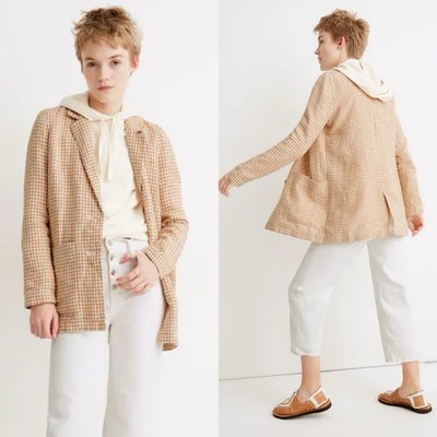 Madewell Linen Dorset Blazer Small Gingham Check Oversized Pockets Size XXS $178