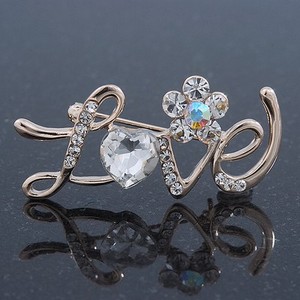 Authentic Gold Plated Crystal 'Love' Brooch - 45mm Length