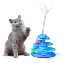 Interactive Cat Toy, Track Tower with Balls and Cat Tease for Indoor Kitten