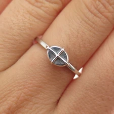 HAGIT GORALI 925 Sterling Silver Vintage Modernist Cross Oxidized Ring Size 7.25