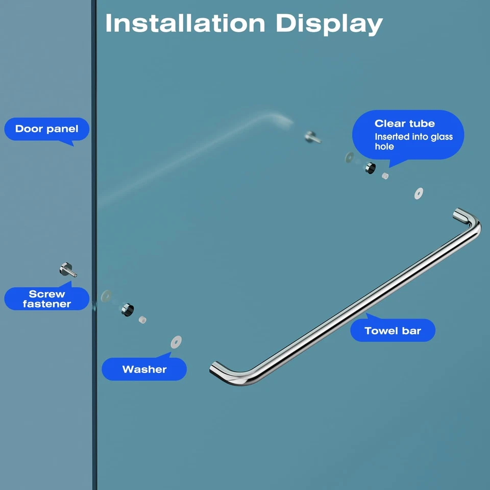 玻璃淋浴门毛巾条 24 英寸不锈钢滑动淋浴门把手... — 第 4/4 张图片