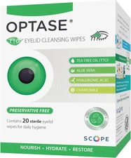 OPTASE Tea Tree Oil Eyelid Cleansing Wipes, Box of 20
