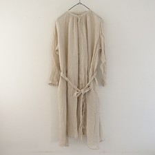 suzuki takayuki Linen Collarless Front-Open Long Dress