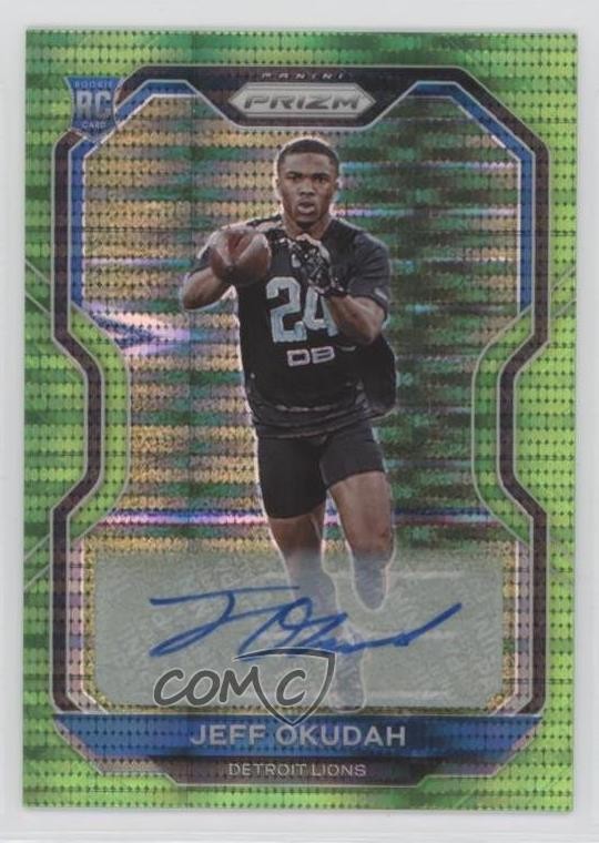 2020 Panini Prizm Neon Green Pulsar Jeff Okudah #359 Rookie Auto RC uk2