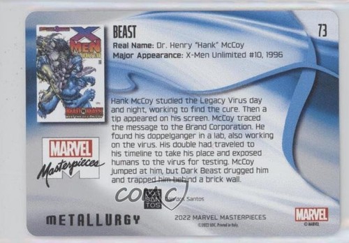 2022 Upper Deck Marvel Masterpieces Metallurgy 15/25 Beast vente en gros #73 11fo
