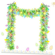 Chuangdi 16.4 ft Easter Tinsel Garland with Egg Multicolor, Multicolor Light