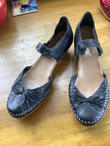 RIEKER Antistress Black Leather Mary Jane Comfort Shoes Size 6/39