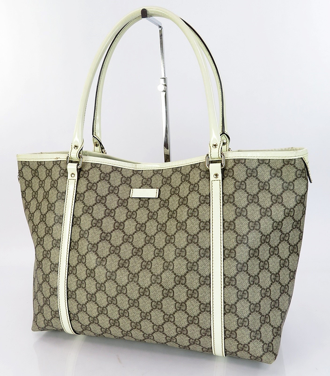 Autentica borsa tote bag Gucci marrone GG PVC tela e bianco sporco Supreme #6...