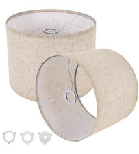 Set of 2 Beige Linen Drum Small Lamp Shades 8.7'' Top x 8.7'' Bottom 7.9" High