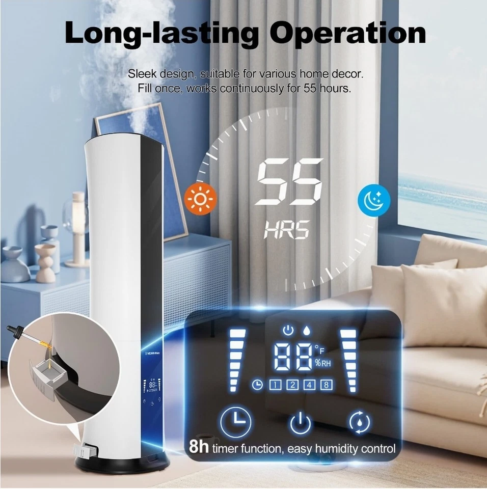 6.5L Top-Fill Cool Mist Humidifier for large room/bedroom, Touch Screen 55hr Opr - Image 2 of 4