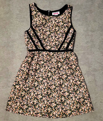 Three Pink Hearts Girls S Floral Sleeveless A-Line Dress Black/Pink Zip