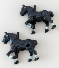 Antique Pair Toy Wagon CAST IRON HORSES w Single Tree Parts Repair Restoration