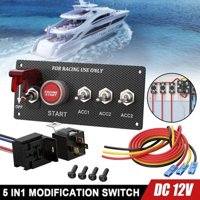 5-in-1 Ignition Switch Panel Engine Start Push Button 12V Toggle for Racing Car