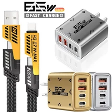 65W Fast Charging USB Wall Charger 4-IN-1 Cable For Samsung iPhone Android Phone