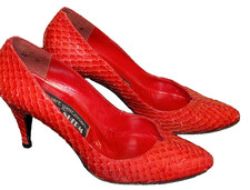 VTG 80s STUART WEITZMAN 5.5 Women Python Snakeskin Pumps Red Heels Roz Sherm