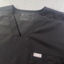 FIGS Chisec Three Pocket Scrub Top Mens XL Black Medical Nurse Shirt V Neck