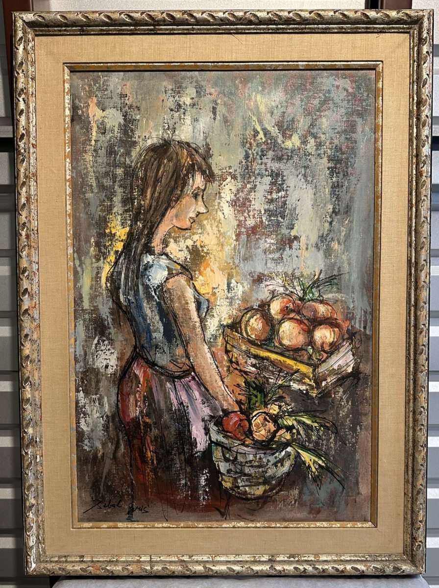 🔥Fine Vtg Old Paris French Impressionist Woman Fruit Market Oil